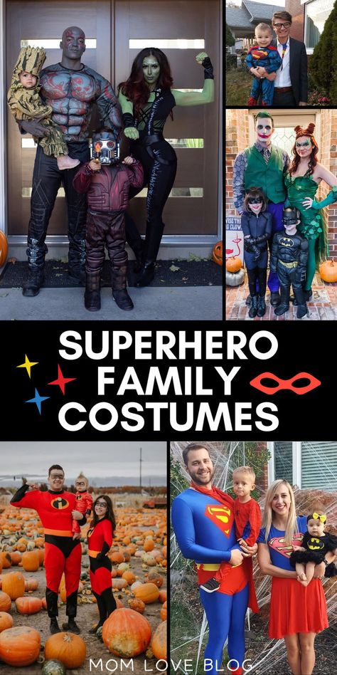 Collage of superhero family costumes for Halloween. Halloween Costumes Superhero, Family Costumes For Halloween, Superhero Family Costumes, Costumes For Siblings, Clean Laminate Floors, Ultimate Baby Registry Checklist, 3 People Costumes, Baby Shopping List, Sibling Costume