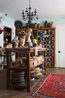 style court: Women at Work: Julia, Angie, Stacey and Leigh Mystic Decor, Women At Work, Hat Inspiration, Hat Blocks, Antique Hats, Hat Display, Crazy Hats, Hat Stands, Millinery Hats