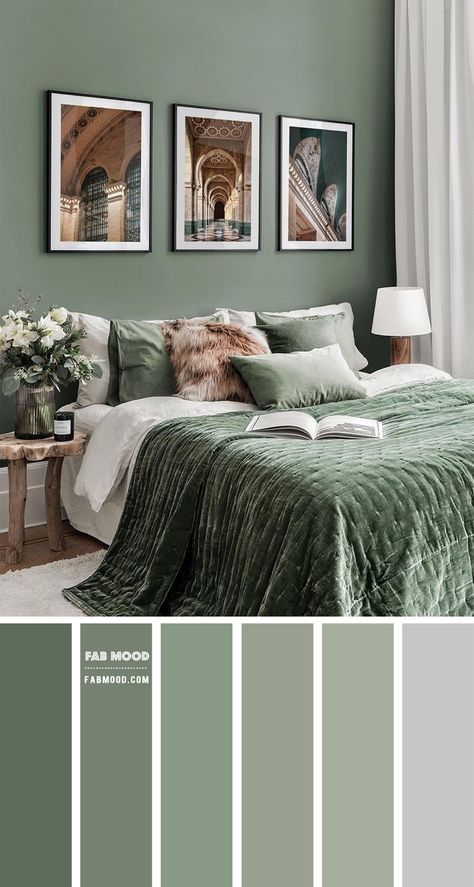 9. Sage Green Bedroom Looking for calming and soothing bedroom colours? Look no further than sage green! Sage green can be a good colour... Interior Design Styles Guide, Beautiful Bedroom Colors, Best Bedroom Colors, Bedroom Color Combination, Popular Interior Design, Gray Walls, Traditional Interior Design, 아파트 인테리어, Bedroom Color Schemes