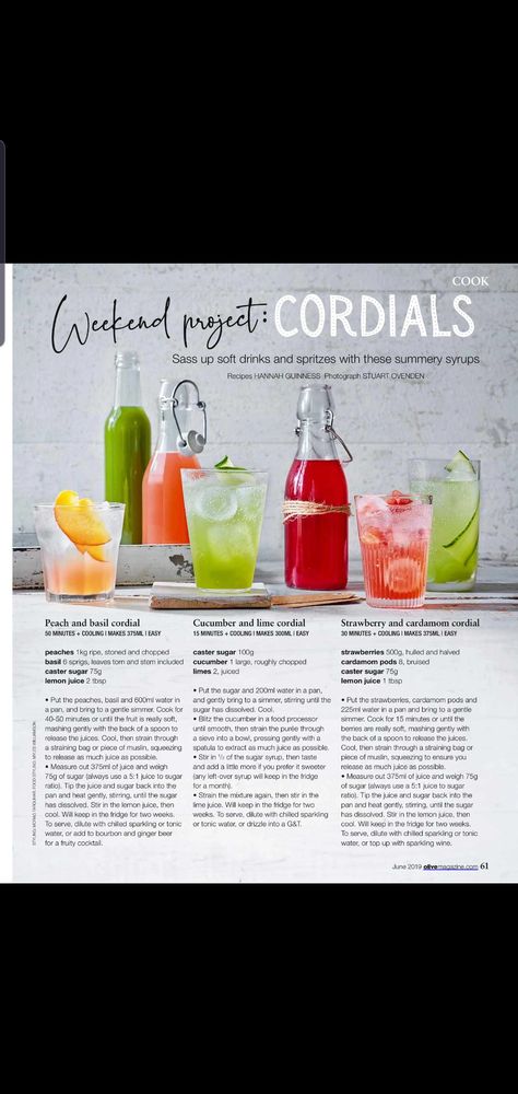 Peach and basil cordial Cordial Recipes, Cordial Recipe, Syrup Recipe, Cordial, Soft Drinks, Drink Recipes, Cucumber, Basil, Drinks