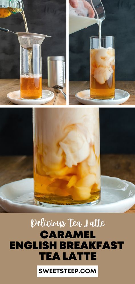 Black Tea Latte Recipe, English Tea Recipes, Iced Tea Latte Recipe, English Breakfast Tea Latte, Iced Tea Latte, Caramel Latte Recipe, Black Tea Recipe, Cold Brew Tea, Tea Latte Recipe