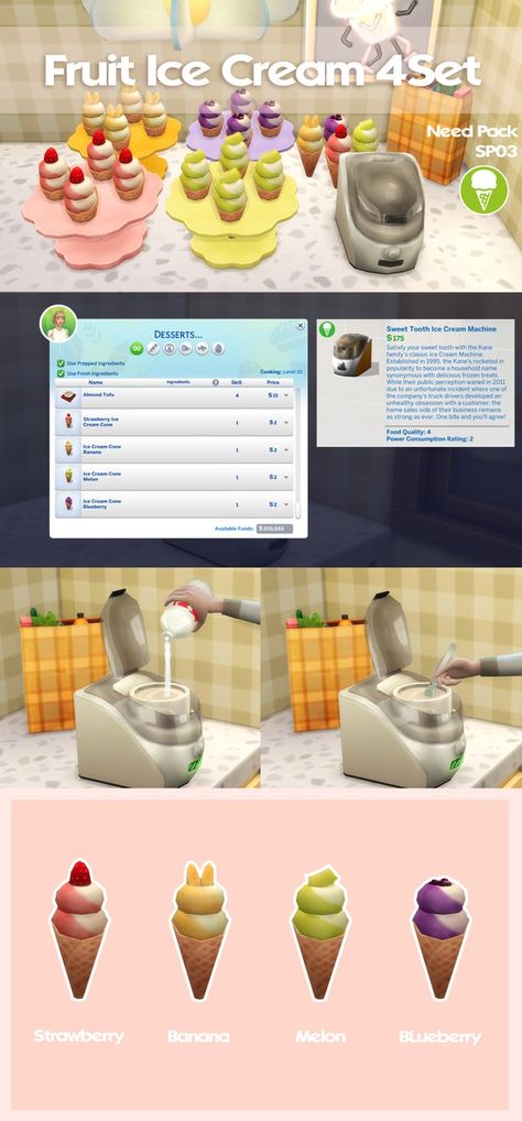 April 2024 Recipe_Ice Cream 4 Set | Patreon Sims 4 Ice Cream Machine Cc, Sims 4 Ice Cream Cc, Sims 4 Food Mod Functional, Sims 4 Cc Fridge Patreon, Sims 4 Functional Food, Sim4 Furniture, Sims4 Food, Sims Food, Sims 4 Cheats