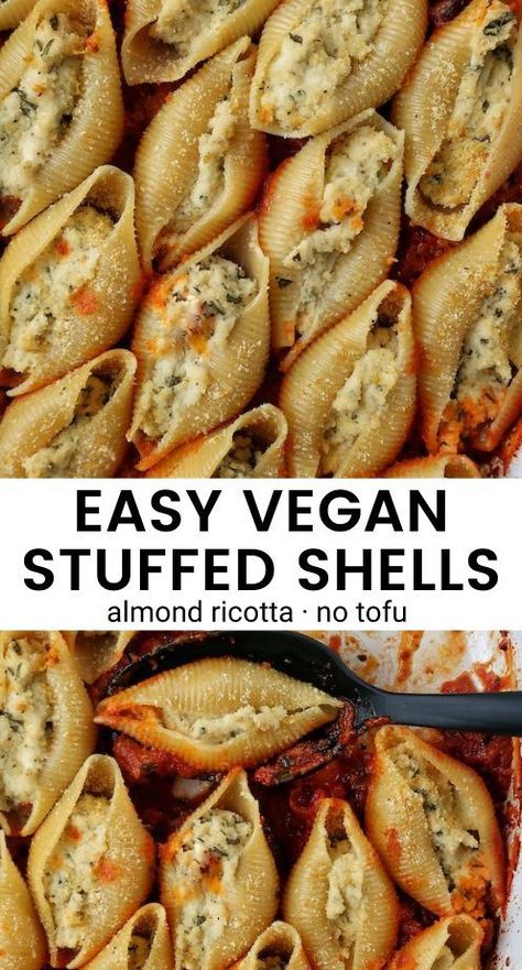 College Cookbook, Vegan Pastas, Vegan Stuffed Shells, Cannelloni Pasta, Ricotta Stuffed Shells, Almond Ricotta, Vegan Italian Recipes, Cheap Vegan Meals, Cheap Vegan