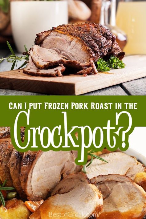 Can I put a frozen pork roast in the crockpot? Knowing the answer can help your meal prep when cooking pork roast dinner recipes. Crockpot Cooking Tips | Slow Cooker Tips | Pork Roast Tips | Frozen Pork Roast Tips | Healthy Eating Ideas | Crockpot Pork Recipes | Slow Cooker Pork Recipes | How to Cook Pork | Safe Ways to Cook Pork | Pork Handling Tips Pork Shoulder Roast Crock Pot, Crockpot Pork Recipes, Pork Loin Recipes Slow Cooker, Roast In The Crockpot, Easy Pork Loin Recipes, Crockpot Pork Shoulder, Slow Cooker Pork Recipes, Slow Cooker Pork Shoulder, Pork Sirloin Roast