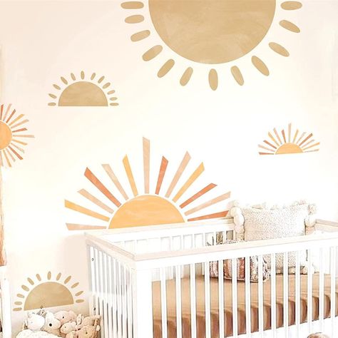 PRICES MAY VARY. Half Sun Wall Decals total contain : 15 x 31inches/sheet, 2 sheets (Size :14.5''x30.7''x1pcs, 15.5''x28.1''x1pcs,6.0''x12.0''x2pcs,5.9''x10.7''x2pcs), Easy to peel and stick large sun wall stickers, installation is simple and convenient, Half sun wall decals are removable without sticky residue, Half sun stickers using great quality vinyl material, Easma wall stickers can be applied to most flat surfaces, including windows，mirrors or any smooth surface, make your bedroom, nurser Baby Room Wall Decals, Wall Stickers For Living Room, Playroom/living Room, Star Themed Nursery, Toddler Bedroom Decor, Rainbow Baby Nursery, Tanning Room, Half Sun, Kitschy Decor