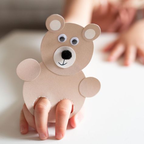 Bear Kids Craft, Bear Puppet Craft, Finger Puppet Template, Bear Finger Puppet, Finger Puppets For Kids, Emelbe Design, Make A Bear, Puppet Template, Teddy Bear Crafts