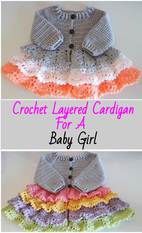 Crochet Layered Cardigan For A Baby Girl Crochet Baby Shrug, Baby Jas, Crochet Baby Sweater Pattern, Crochet Baby Sweaters, Crochet Baby Girl Dress, Crochet Baby Sweater, Baby Sweater Patterns, Crochet Baby Cardigan, Crochet Baby Girl