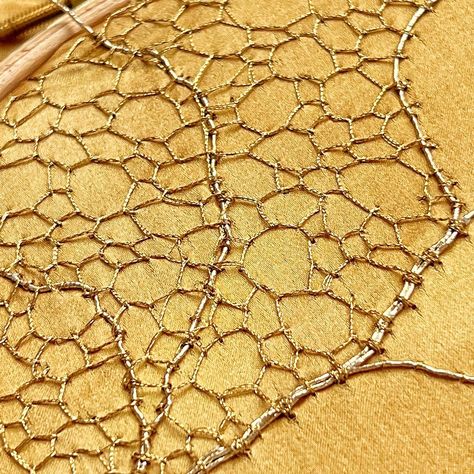 Mirjam Gielen Textile Artist (@mirjamtextiles) • Instagram photos and videos Couching Embroidery, Surface Ornamentation, A Level Textiles, Pine Bark, Textile Artist, Blanket Stitch, Textile Artists, Metallic Thread, Beaded Embroidery