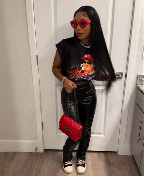 Going Out To Club Outfits, Black Leather Pants Outfit Ideas, Christmas Fits Black Women, Casual Cute Outfits Black Women, Red Outfit Ideas Black Women, Fire Fits Women, Fire Outfits Black Women, Black Shein Outfits, Hbcu Outfits Black Woman