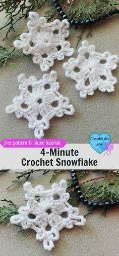 5-Minute Crochet Snowflake - free pattern Small Snowflake Crochet Pattern, Crochet Pattern Applique, Crochet Small Snowflake, Crochet Small Snowflakes Free Patterns, Crochet Christmas Tree Coaster Free Pattern, Easy Crochet Snowflake Pattern, Small Crochet Ornaments, Small Crocheted Gifts, Easy Crochet Snowflakes Free Patterns