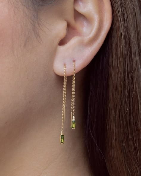 Gold Earrings Delicate, Dainty Gold Earrings Dangle, Dangly Chain Earrings, Thread Through Earrings, Chain Earrings Dangle, Threaded Earrings, Gold Threader Earrings, Industrial Earrings, Chain Threader Earrings