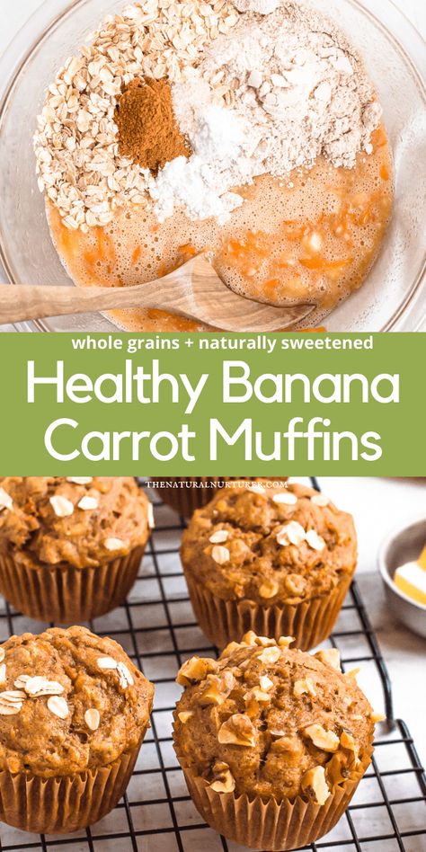 Natural Nurturer, Carrot Muffin Recipe, Banana Carrot Muffins, Carrot Banana Cake, Healthy Banana Muffins, Cake Banana, Grain Recipes, Carrot Cake Muffins, Carrot Muffins