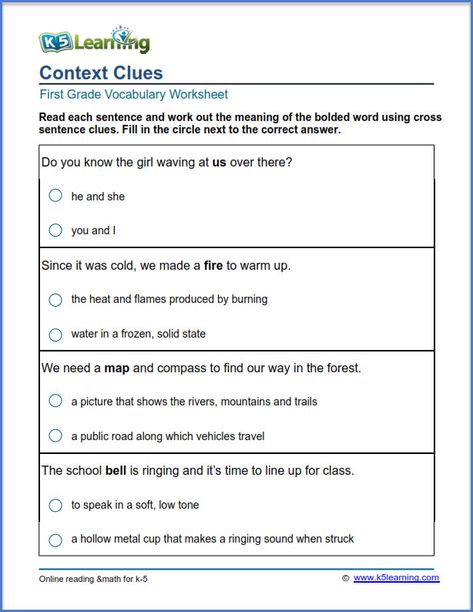 grade 1 context clues worksheet Context Clues Worksheets 1st Grade, 4th Grade Writing Worksheets, Learning English Worksheets, First Grade Vocabulary, Worksheets High School, Abc Order Worksheet, 1st Grade Reading Worksheets, Context Clues Worksheets, Esl Learning