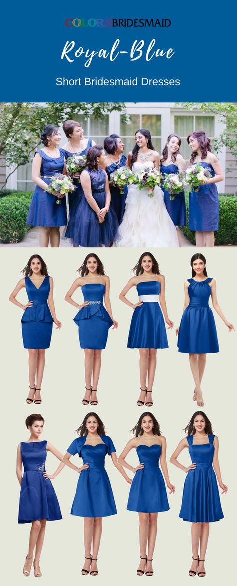 These short bridesmaid dress in royal blue color with sweetheart, strapless, v-neck, portrait, two straps styles are custom made to all sizes and sold under 100. The cheap bridesmaid dresses are great for summer or fall weddings. Midi Bridesmaid Dresses, Neck Portrait, Wedding Dresses Canada, Blue Bridesmaid Dresses Short, Royal Blue Bridesmaids, Royal Blue Bridesmaid Dresses, Tea Length Bridesmaid Dresses, Bridesmaid Dresses Under 100, Midi Gowns