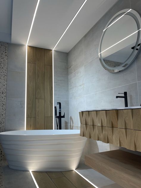 Salle de bain Plafond Design, Faux Plafond, Oasis, Salle De Bain, Bath, Interior Design, Led, Architecture, Design