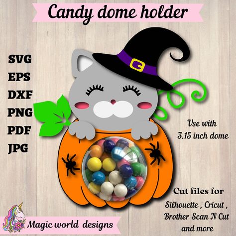 Halloween Cat in Pumpkin SVG- Candy Dome SVG - DIY Paper Craft Design Halloween Candy Dome Svg Free, Halloween Candy Dome, Candy Dome Svg, Custom Tea Bags, Paper Craft Design, Cat In Pumpkin, Candy Dome, Chat Halloween, Sweets Gift