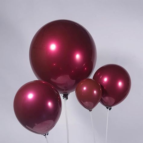 Burgundy Balloons, Birthday 19, Burgundy Party, Baby Birthday Decorations, Metallic Balloons, Balloon Arrangements, Garland Arch, 70th Birthday Parties, Anniversary Decorations