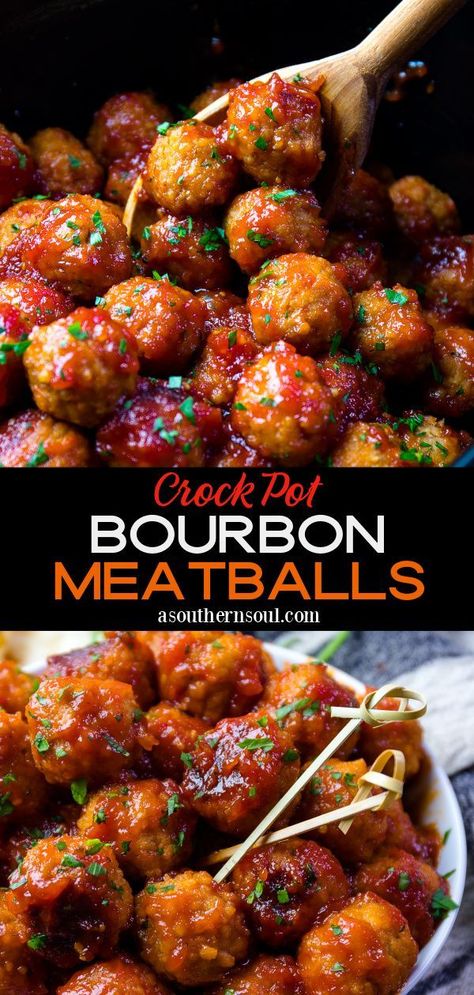 Honey Bourbon Meatballs Crockpot, Lazy Sunday Recipes, A Southern Soul Recipes, Crock Pot Party Meatballs, Italian Meatball Appetizers For Party, Party Crock Pot Recipes, Meatball Serving Ideas, Meatballs And Little Smokies Crock Pot, Crock Pot Summer Recipes