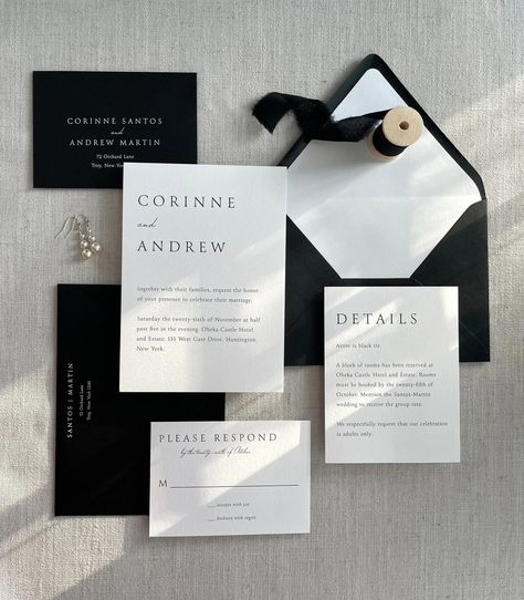 Six-piece Black and White Modern Wedding Invitation Suite - Etsy Black And White Modern Wedding, Classic Wedding Invitations Elegant, Wedding Invitations Champagne, White Modern Wedding, Black Tie Wedding Invitations, Modern Wedding Invitation Suite, Timeless Wedding Invitations, Black And White Wedding Theme, Classy Wedding Invitations