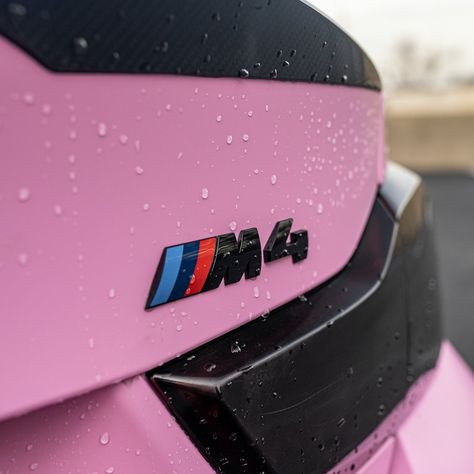 Pink colour BMW M4 car. #bmw #cute #car Pink Bmw Aesthetic, Pink Bmw, Bmw Sports Car, Pink Car Accessories, Serie Bmw, Bmw Accessories, Bmw Performance, Bmw Sport, Bmw Motors