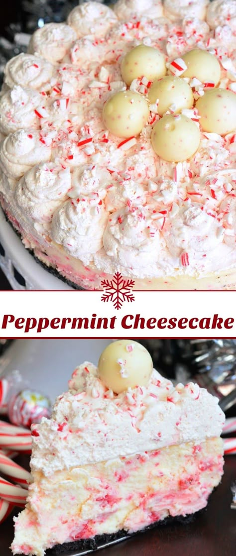 Best Holiday Desserts Christmas, Sugar Cookie Cheesecake Recipe, Pepermint Cheesecake, Peppermint Cheesecake Recipes, Chocolate Peppermint Cheesecake, Cheesecake Christmas, Holiday Cheesecake Recipes, Christmas Cheesecake Recipes, Peppermint Frosting