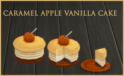 CARAMEL APPLE VANILLA CAKE | icemunmun on Patreon Apple Vanilla Cake, Sims4 Food, Sims 4 Kitchen, Sims 4 Challenges, The Sims 4 Pc, Sims 4 Game Mods, Sims 4 Gameplay, Custom Recipe, Desserts Menu