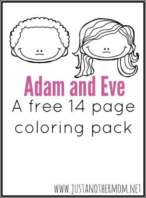 Meant to complement my Adam and Eve mini pack, I've made an Adam and Eve coloring pack, packed with 14 fun pages. Free Preschool Bible Curriculum, Adam And Eve Printable, God Made Adam And Eve Craft Preschool, Adam And Eve Craft Free Printables, Adam And Eve Coloring Page For Preschool, Adam And Eve Craft Preschool Free Printables, Adam And Eve Craft For Kids, Adam Eve Craft Sunday School, Adam And Eve Craft Sunday School