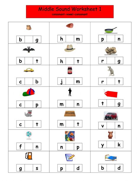 Middle Sounds Worksheet, Sounds Worksheet, Phonics Cvc, Cvc Worksheets, Middle Sounds, Cvc Words Kindergarten, Kindergarten Phonics Worksheets, English Worksheets For Kindergarten, Vowel Worksheets