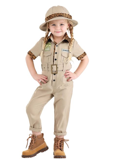 PRICES MAY VARY. Button closure Size: 4T PRODUCT INCLUDES: This Zoo Keeper Costume for girls includes a toddler Zookeeper jumpsuit with realistic patches and leopard print accents. It also includes a safari hat and a matching belt. FROM FUN COSTUMES: With costume crafting experience decades in the making, we're happy to offer kids occupation costumes to help them learn about jobs from around the world. So, we were excited to craft this fun Kid's Zookeeper Costume for little animal lovers! With l Occupation Costumes, Zoo Keeper Costume, Zookeeper Costume, Moda Safari, Safari Costume, Khaki Jumpsuit, Pith Helmet, Safari Outfit, Dinosaurs Preschool