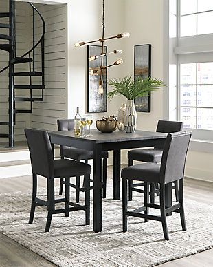 Garvine Counter Height Dining Table and Bar Stools (Set of 5) | Ashley Furniture HomeStore Counter Height Dining Room Tables, Counter Height Dining Table Set, Counter Height Table Sets, Bar Stool Covers, Bar Table And Stools, Counter Height Dining Table, Counter Table, Counter Height Table, 5 Piece Dining Set