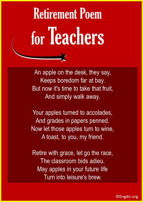 Retirement marks the end of one chapter and the beginning of another, often filled with mixed emotions. As our beloved teachers embark on this new journey, let’s bid them adieu with a chuckle and a smile. Here are 12 short and hilarious retirement poems crafted just for them! Funny Retirement Poems For Teachers 1. The Apple on the Desk Before we begin, this first poem highlights the classic symbol of an apple for the teacher, but in a retirement context. Imagine that apple ripening, ... Funny Retirement Poems, Retirement Poems For Teachers, Poems For Teachers, Retirement Poems, Apple For The Teacher, Teacher Poems, Teachers Thanksgiving, Funny Poems, Birthday Poems