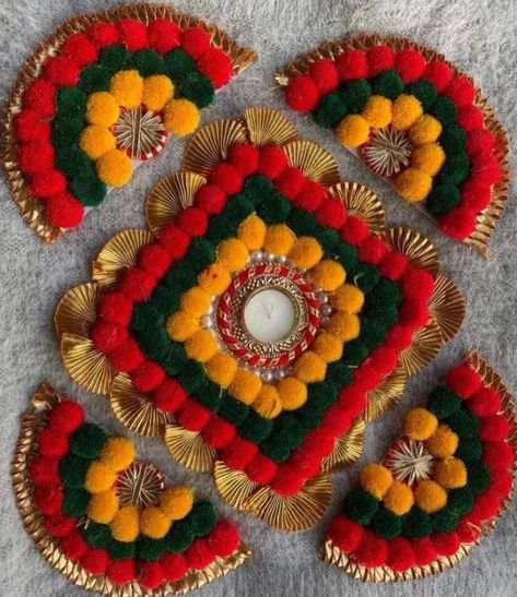 *New Mat Set* Pack of 5 Pc * Freeship* By Tirupati Courier Other Courier extra 30 rs #matsfordecor #rangolimat #rangolipompom #pompomrangoli #UI19850FSPR Pom Pom Toran, Diwali Drawings, Diy Rangoli, Handmade Rangoli, Ready Rangoli, Diwali Aesthetic, Diy Kids Tent, Leaf Art Diy, Happy Diwali Photos