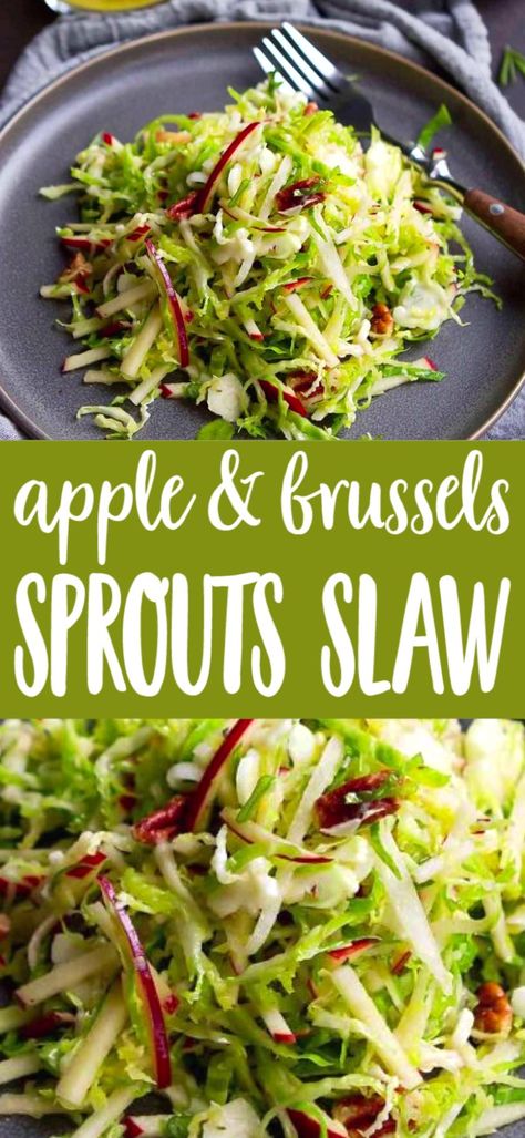 Brussels Sprouts Slaw Recipe, Rice Salads, Slaw Salad, Fall Salad, Vegan Salad Recipes, Brussel Sprout Salad, Autumn Salad, Slaw Recipes, Sprout Recipes