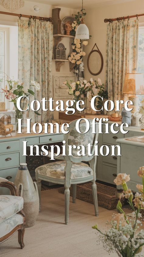 Create a dreamy cottage core home office with French provincial living room accents. 🌿 Use decoration inspiration from the royal aesthetic to add elegance and charm. 🌸 Cottage style decor combined with thrifting ideas will make your space both stylish and eco-friendly. ✨ Your perfect dream house interior awaits! 🏡 #frenchprovinciallivingroom #cottagestyledecor #thriftingideas #royalaesthetic #cottagecoreaesthetic #homefashion #homeofficedesign #dreamhouseinterior #homeofficeinspiration #inspo Cottage Office Decor, French Country Sunroom, Sunroom Office Ideas, Cottage Color Palette, French Provincial Living Room, French Country Office, Cottagecore Office, Thrifting Ideas, Cottage Office