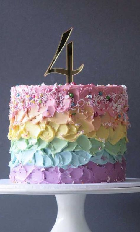 Rainbow Birthday Smash Cake, Cupcake Theme Cake, Pastel Cake Ideas Birthday Parties, Rainbow Color Cake Birthday, 4 Yo Birthday Cake, Rainbow Cakes Ideas, Cute Girl Birthday Cakes, Colorful 1st Birthday Cake, Girls Birthday Cakes Ideas