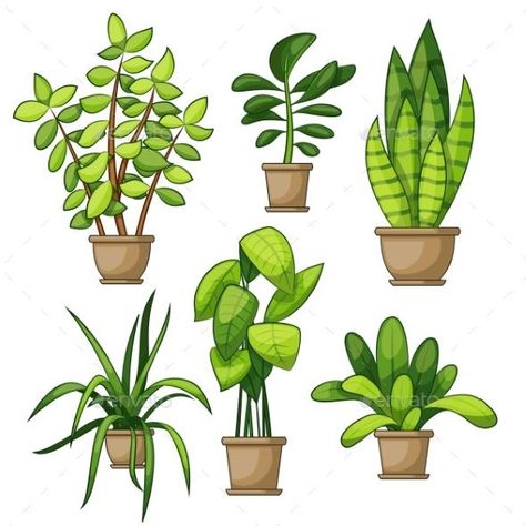 Set Of Different House Plants for $6 - GraphicRiver #vector #VectorGraphics #GraphicRiver #floral #BestDesignResources Plant Cartoon, Plants In Pots, Plant Doodle, Tanaman Pot, Plant Drawing, Home Decorating Ideas, Plant Illustration, Plant Art, Doodle Drawings