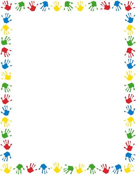 A page border featuring handprints in different colors. Free downloads at http://pageborders.org/download/handprint-border/ Page Borders Free, Page Boarders, Trin For Trin Tegning, School Border, Printable Border, Borders Free, Colorful Borders Design, Border Templates, Colorful Borders