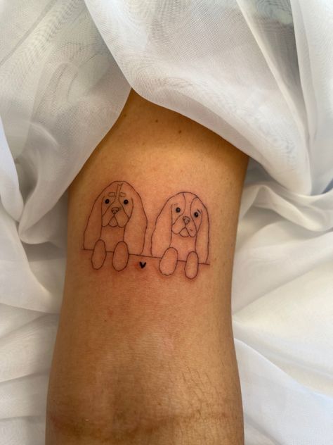 Cavalier Outline Tattoo, Cavalier King Charles Tattoo Minimalist, Cavalier Tattoo, Cavalier King Charles Spaniel Tattoo, Spaniel Tattoo, Dog Line Art Tattoo, Tattoos Dog, Line Art Tattoo, Cavalier Dog