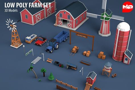 Low Poly Farm Set #Texture#Format#Materials#click Lowpoly Art, Village Games, 3d Castle, Farm Cartoon, Cartoon City, Vintage Typography Design, Farm Village, Art Test, Modular Structure