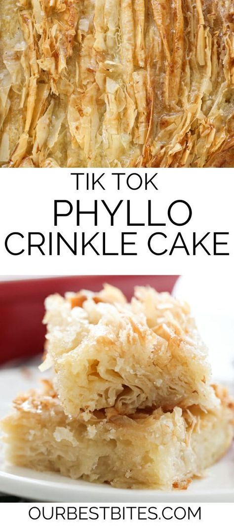 Crinkle Cake Phyllo Blueberry, Phyllo Dough Goat Cheese, Easy Phyllo Desserts, Crinkled Phyllo Dessert, Philo Dough Recipes Desserts Phyllo Cups, Philo Dough Cookies, Tik Tok Phyllo Crinkle Cake, Phylo Pastry Crinkle, Phyllo Custard Tart