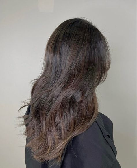 Dark Subtle Balayage, Dark Hair Glaze, Cold Brown Balayage, Cool Tone Brunette Hair Pale Skin, Brunette Scandi Hairline, Lived In Brown Hair, Hair Color For Light Brown Eyes, Ashy Chocolate Brown Hair, Cold Tone Hair Color