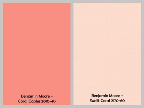 ace benjamin moore coral gables  paint color Pale Coral Paint, Coral Pink Paint Colors, Best Coral Paint Color, Peach Paint Colors, Coral Paint Colors, Coral Paint, Light Coral Color, Coral Room, Nursery Paint Colors