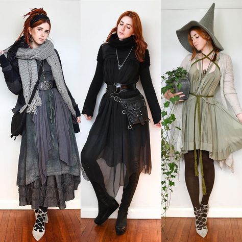 Alice on Instagram: “May Favourites 🍁🍂 Which is your favourite: 1, 2, or 3? ~~~ Hope you are all keeping safe ❤️ _______________________________________…” Faerie Goth, Black Dress Outfit Winter, Pagan Aesthetic, Dark Mori Fashion, Witchy Wardrobe, Dress Outfit Winter, Witchy Clothes, Elven Forest, Witchy Outfits