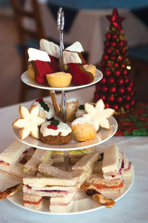 Christmas Dessert Tower | #christmas #xmas #holiday #food #desserts Christmas Canapés, Tea Space, Dessert Tower, Christmas Afternoon Tea, Christmas Tea Party, Tea Club, Afternoon Tea Recipes, Winter Tea, Tea Ideas