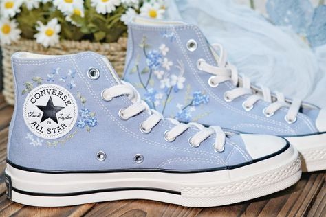 Thank you for visiting my store and reading these descriptions!! I believe you are looking for a "custom converse" for yourself. It is definitely a meaningful gift. These are shoes that I embroidered myself. I can embroider anything, such as your signature, flowers or your own pet. I hope my product will make you satisfied. The product is completely hand embroidered with special embroidery thread combined with skillful embroidery stitches. The price of the product includes shoes and embroidery. Chrysanthemum Garden, Cute Converse Shoes, Converse Design, Embroidered Sneakers, Cute Converse, Embroidered Converse, Pretty Sneakers, Preppy Shoes, Pretty Shoes Sneakers