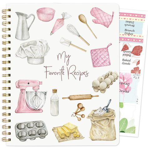 PRICES MAY VARY. What You Get - 8.5" x 11" Recipe notebook includes 120 pages (60 sheets) Make Cooking Fun - Create a cooking list and get a sense of accomplishment! More free time, try new recipes. This recipe notebook allows you to make the best of popular recipes or create your own. Cute Design and Good Quality - Recipe Notebook Cover is cute watercolour design of cooking utensils, colourful recipe pages with cute pink polka dot printed. Durable gold color wire-o spiral. Paper is a nice weigh Cookbook Cover Design, Recipes Notebook, Cookbook Journal, Gifts Ideas For Women, Blank Cookbook, Recipe Book Covers, Recipe Book Design, Recipe Notebook, To Do List Notebook