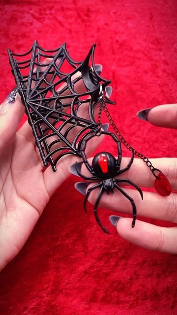 Kreepsville 666 on Instagram: "Transform your hair with our new metal spider web hair clips—will you rock the spooky silver or the black widow? 🖤✨ #kreepsville #kreepsville666 #spiderweb #hairaccessories #gothicstyle #gothhair #gothichair #clawclip #spiderweb #spookyseason #everydayishalloween #blackwidow #hairinspohair #halloweenfashion" Spider Web Hair, Metal Spider, The Black Widow, Kreepsville 666, Widow Spider, Black Widow Spider, Gothic Hairstyles, Goth Hair, New Metal