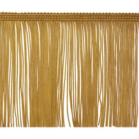 4" Chainette Fringe Trim Gold from @fabricdotcom  This  fringe is a beautiful finishing touch on pillows, draperies, costumes and more. It features a 3/8'' header and 4'' long fringe. Ostrich Feather Trim, Coupon Storage, Kim Deal, Sewing Embellishments, Long Fringes, Flapper Style, Beaded Fringe, Drapery Fabric, Fringe Trim