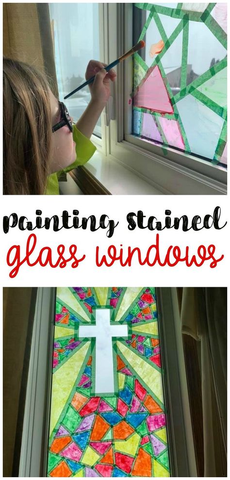 Paint Your Own Stained Glass Windows- cool kids activity to keep them busy! Paint beautiful stained glass window markings for easter, church, or just for fun! How to tutorial Stained Windows, Windows Paint, Painting On Glass Windows, Diy Stained Glass Window, Stain Glass Window Art, Diy Staining, Window Crafts, Stained Glass Quilt, Stained Glass Patterns Free