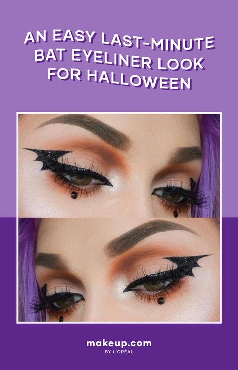 Bat Eyeliner Tutorial for Halloween Bat Face Makeup Halloween, Bat Eye Makeup Tutorial, Bat Costume Face Paint, Halloween Easy Face Makeup, Small Halloween Makeup Ideas, Bat Costume Makeup Women's, Kids Bat Makeup, Halloween Makeup Bat Eyes, Easy Bat Makeup